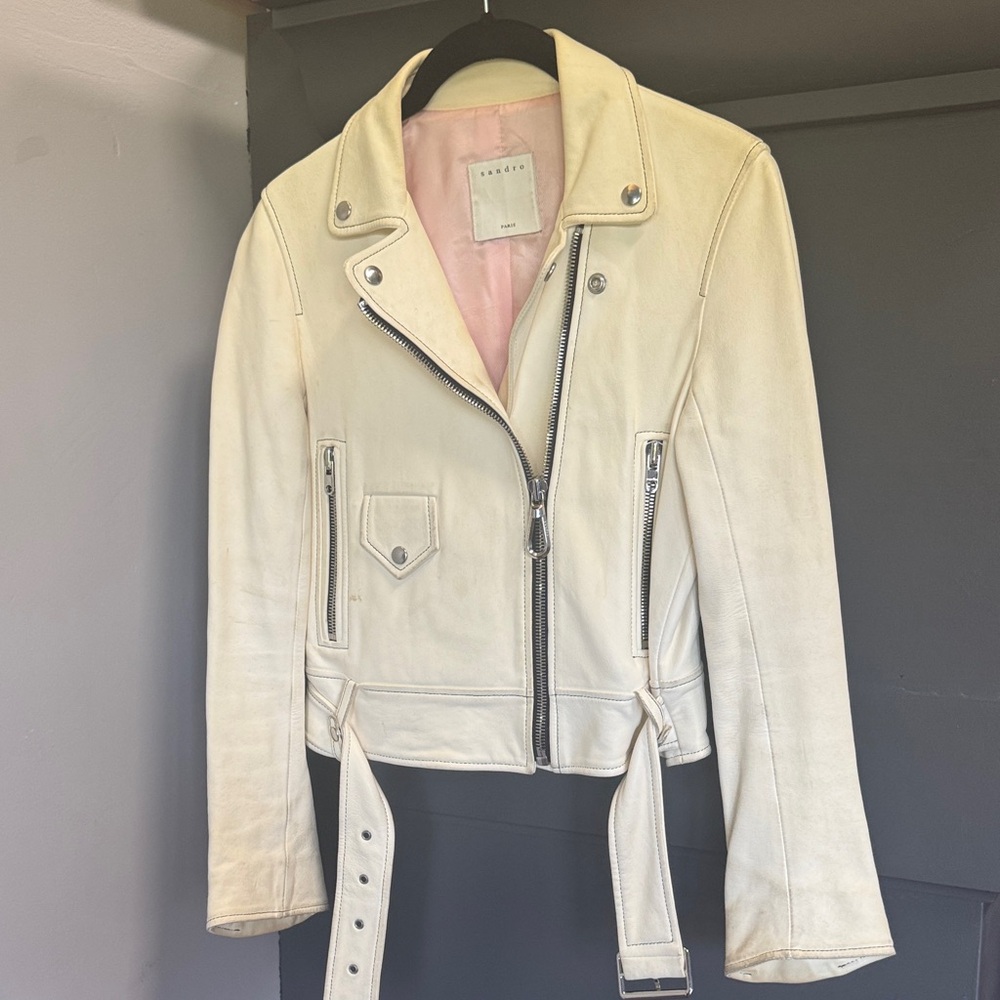 Sandro Off-White Leather Jacket